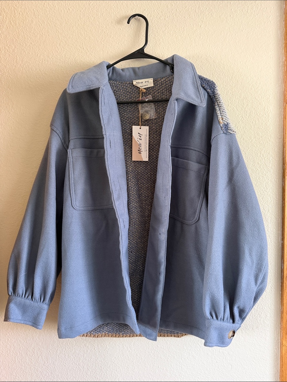 Knit-Back Lightweight Shirt Jacket in Dusty Blue
